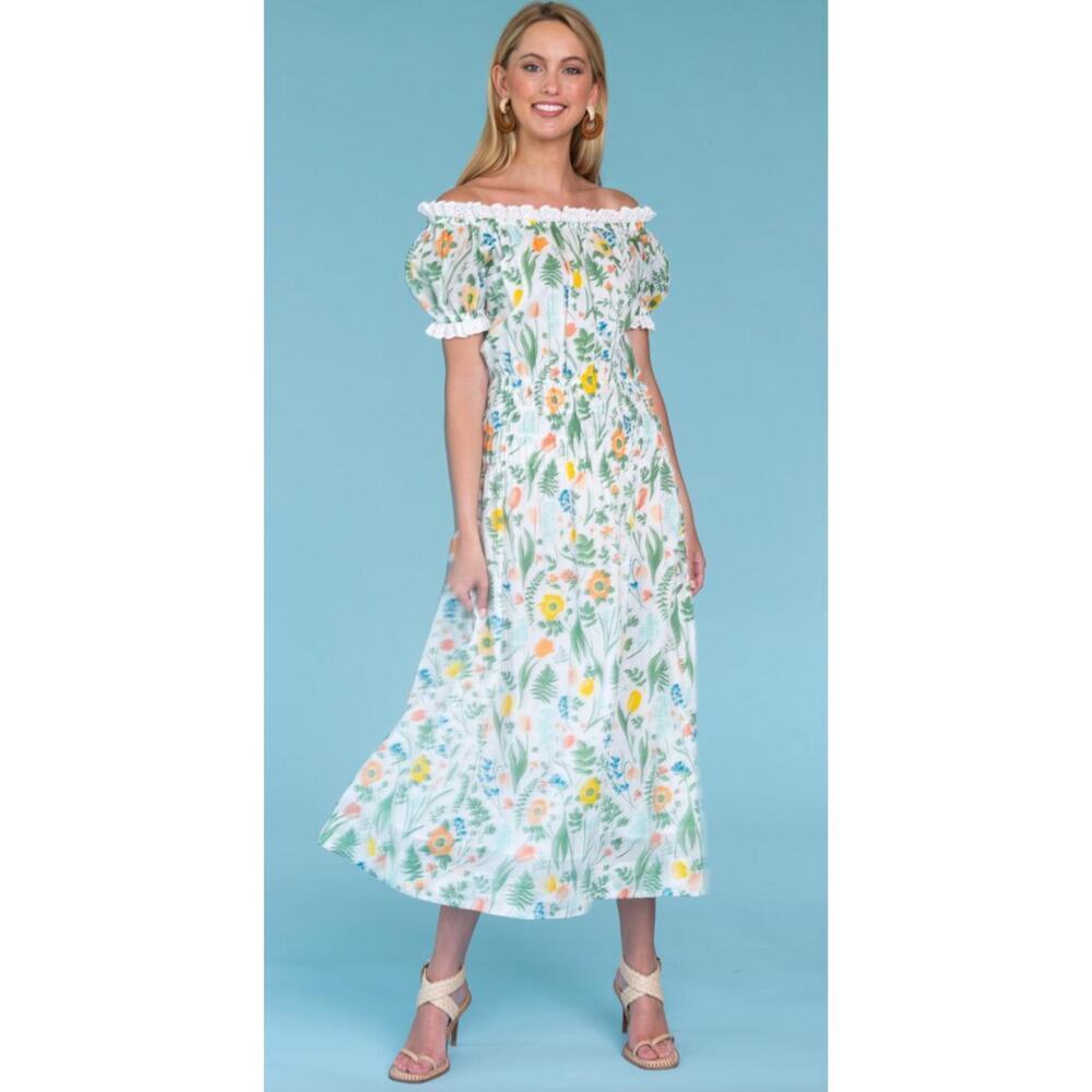 Olivia James The Label Josie Off The Shoulder Floral Puff Sleeve Midi Dress - Picture 11 of 11